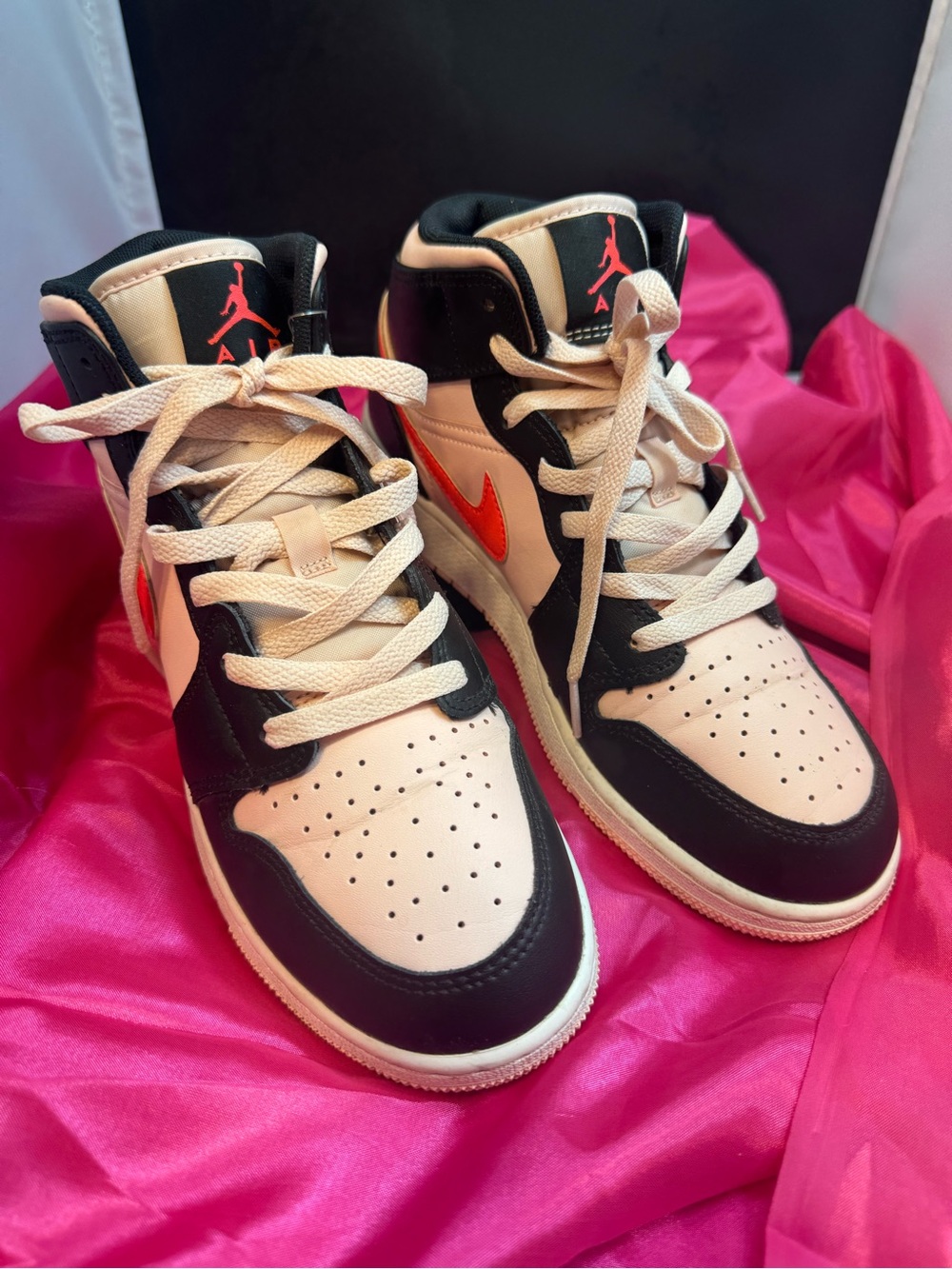 Jordan High-Top Sneakers in Pink, Black & Orange